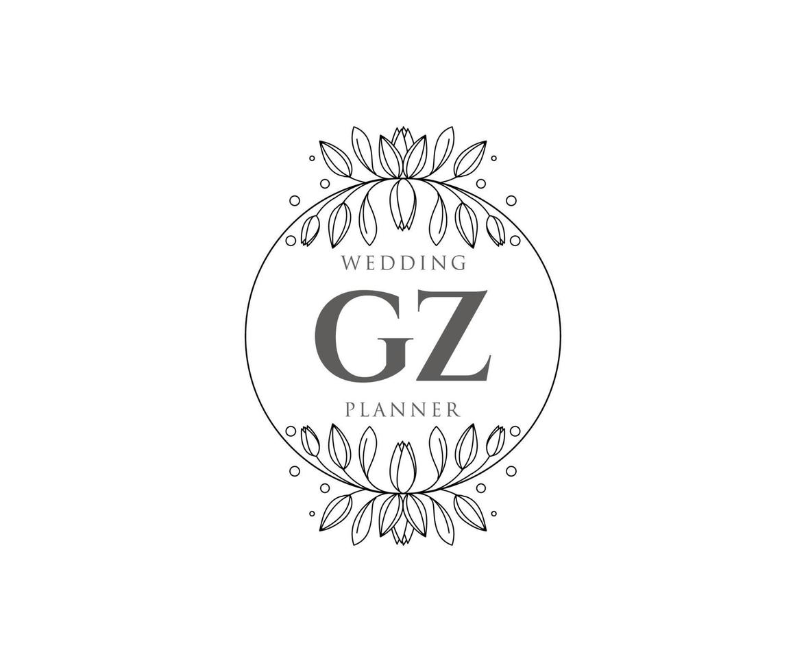 GZ Initials letter Wedding monogram logos collection, hand drawn modern minimalistic and floral templates for Invitation cards, Save the Date, elegant identity for restaurant, boutique, cafe in vector