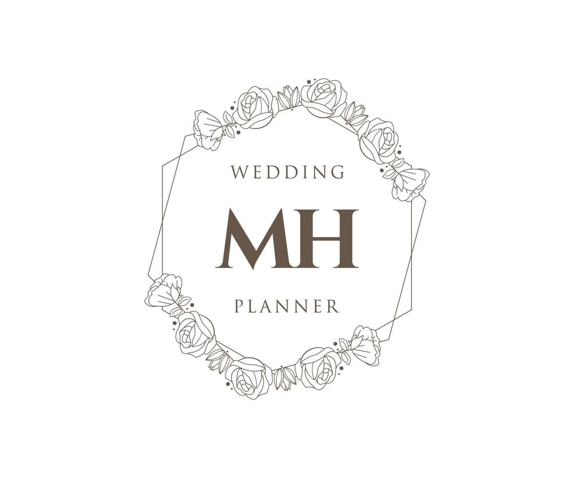 MH Initials letter Wedding monogram logos collection, hand drawn modern minimalistic and floral templates for Invitation cards, Save the Date, elegant identity for restaurant, boutique, cafe in vector