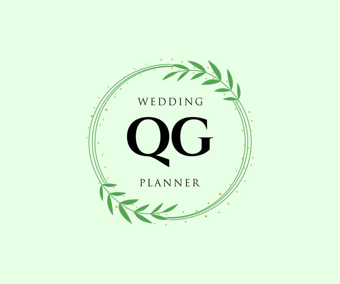 colección de logotipos de monogramas de boda con letras iniciales qg, plantillas florales y minimalistas modernas dibujadas a mano para tarjetas de invitación, guardar la fecha, identidad elegante para restaurante, boutique, café en vector