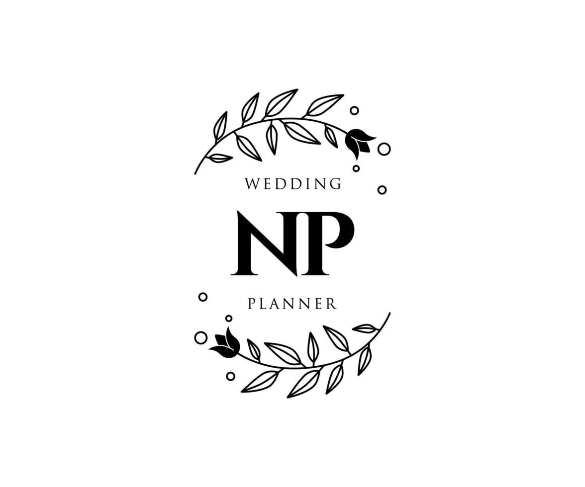 NP Initials letter Wedding monogram logos collection, hand drawn modern minimalistic and floral templates for Invitation cards, Save the Date, elegant identity for restaurant, boutique, cafe in vector