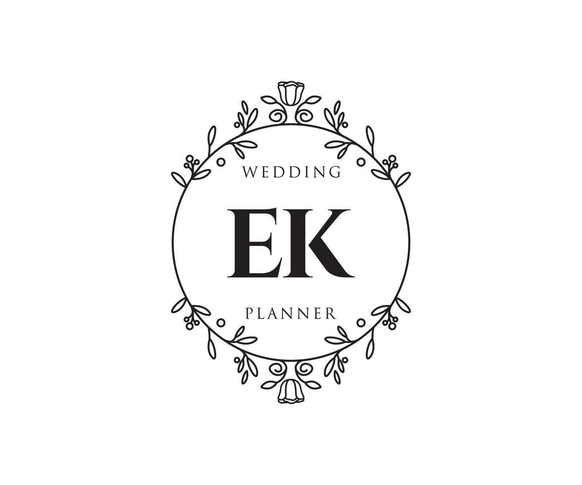 EK Initials letter Wedding monogram logos collection, hand drawn modern minimalistic and floral templates for Invitation cards, Save the Date, elegant identity for restaurant, boutique, cafe in vector