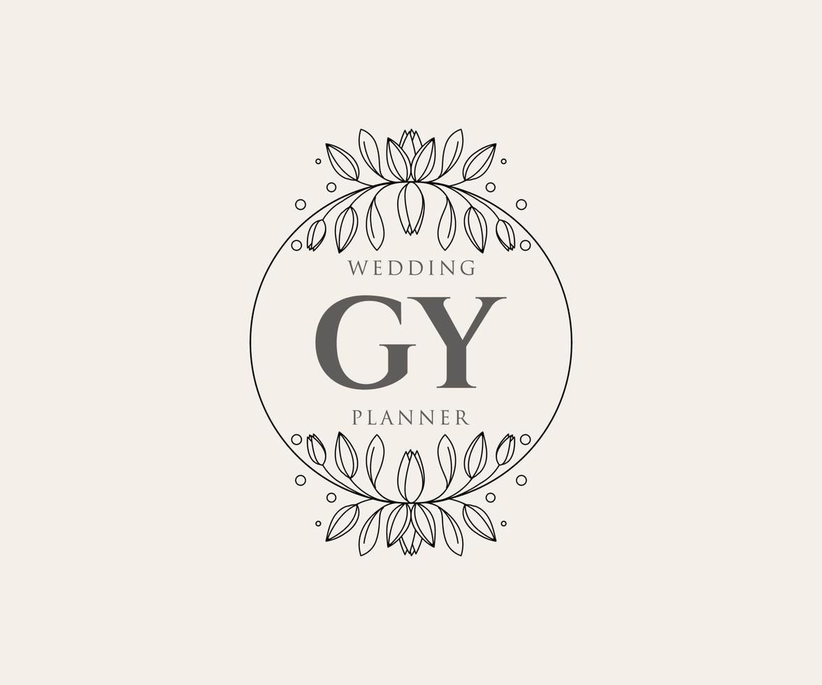 colección de logotipos de monograma de boda con letras iniciales de gy, plantillas florales y minimalistas modernas dibujadas a mano para tarjetas de invitación, guardar la fecha, identidad elegante para restaurante, boutique, café en vector