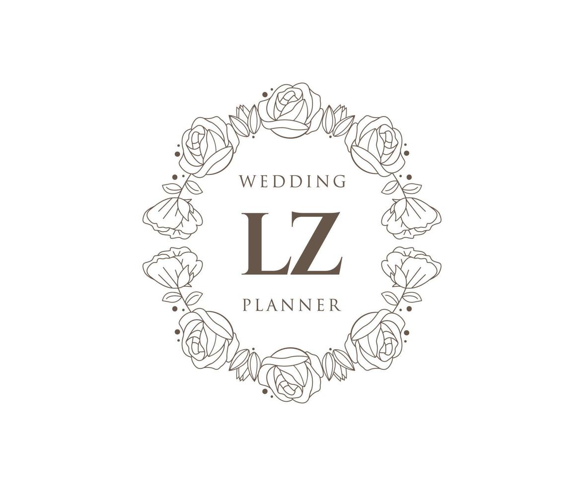 LZ Initials letter Wedding monogram logos collection, hand drawn modern minimalistic and floral templates for Invitation cards, Save the Date, elegant identity for restaurant, boutique, cafe in vector