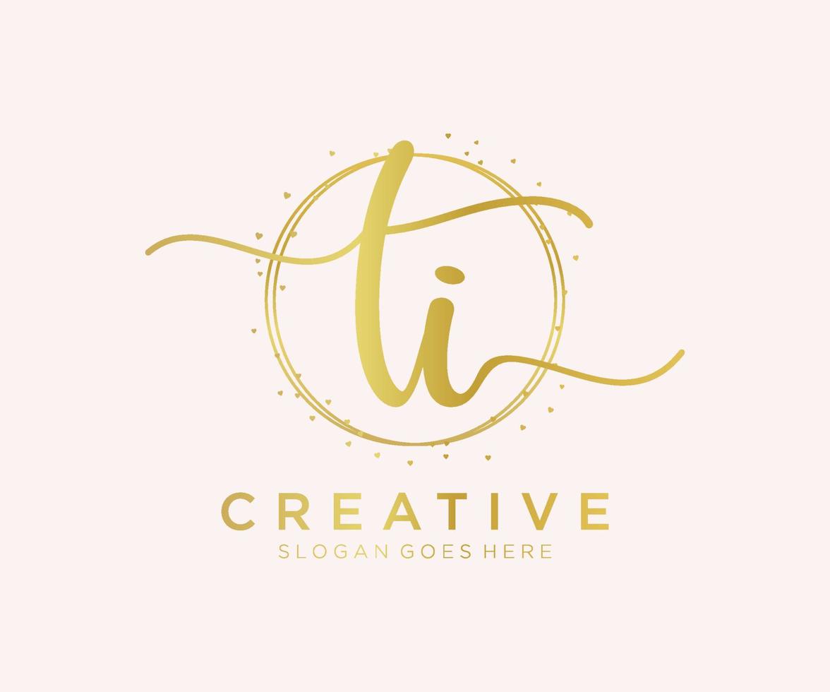 Initial TI feminine logo. Usable for Nature, Salon, Spa, Cosmetic and Beauty Logos. Flat Vector Logo Design Template Element.