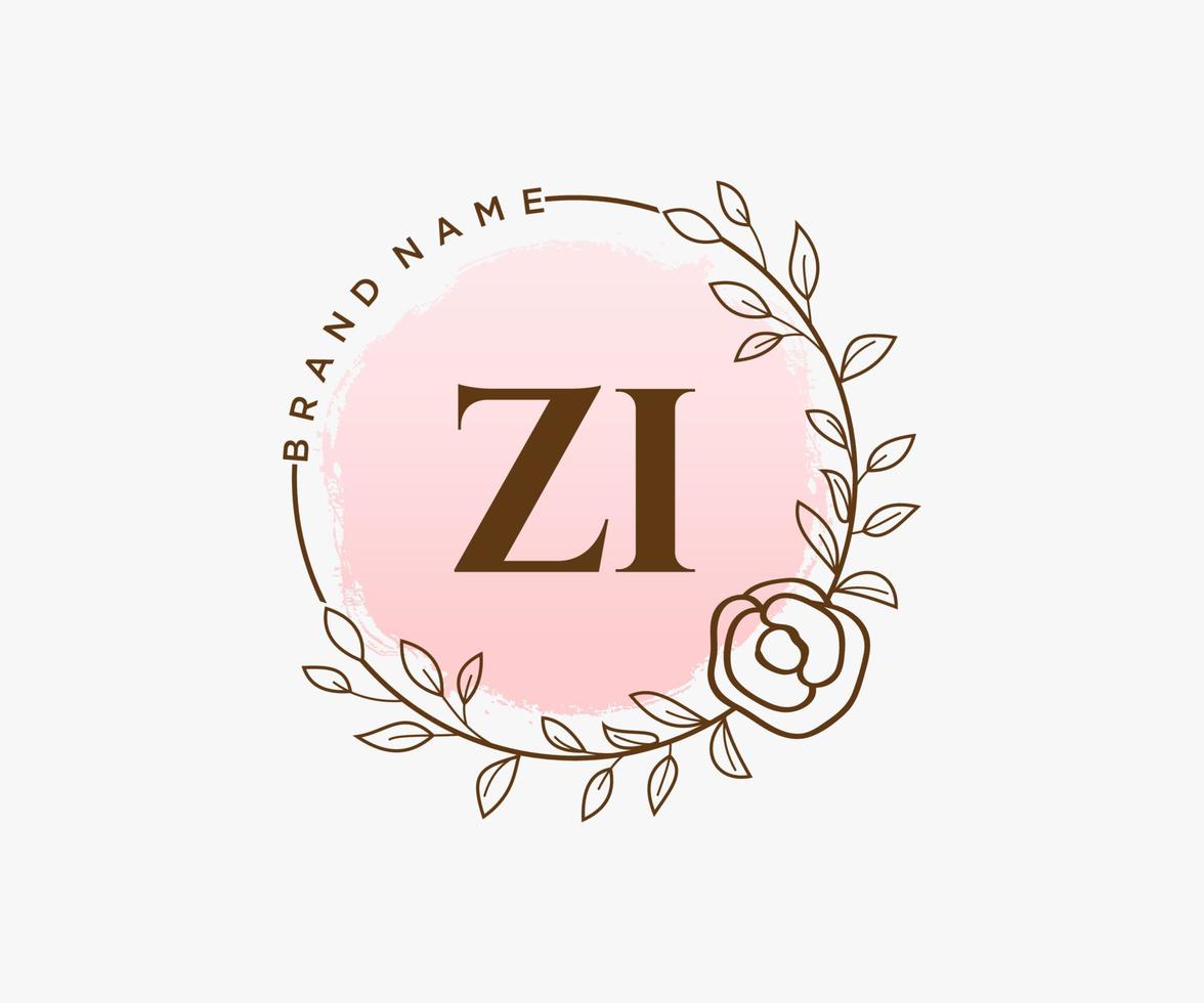 Initial ZI feminine logo. Usable for Nature, Salon, Spa, Cosmetic and Beauty Logos. Flat Vector Logo Design Template Element.