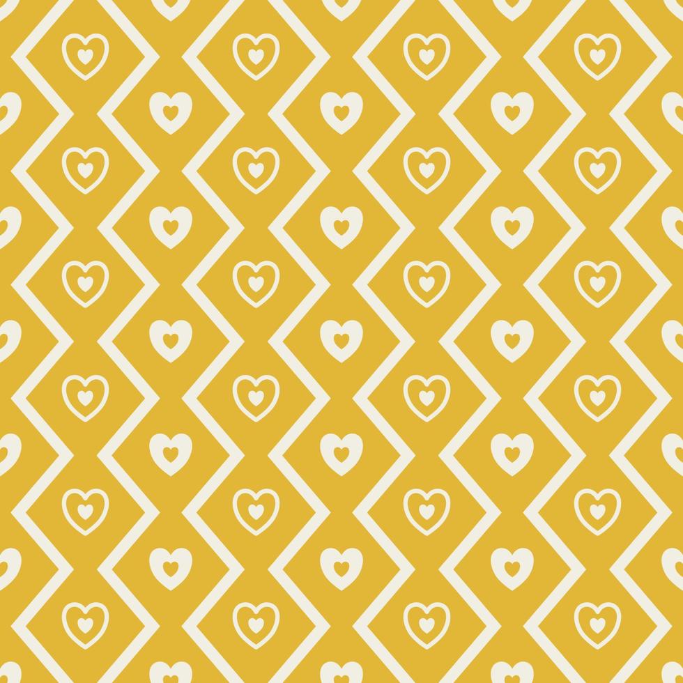 Mini heart zigzag line seamless pattern background. Yellow mustard color mini heart random shape zigzag line pattern. Use for fabric, textile, interior decoration elements, upholstery, wrapping vector