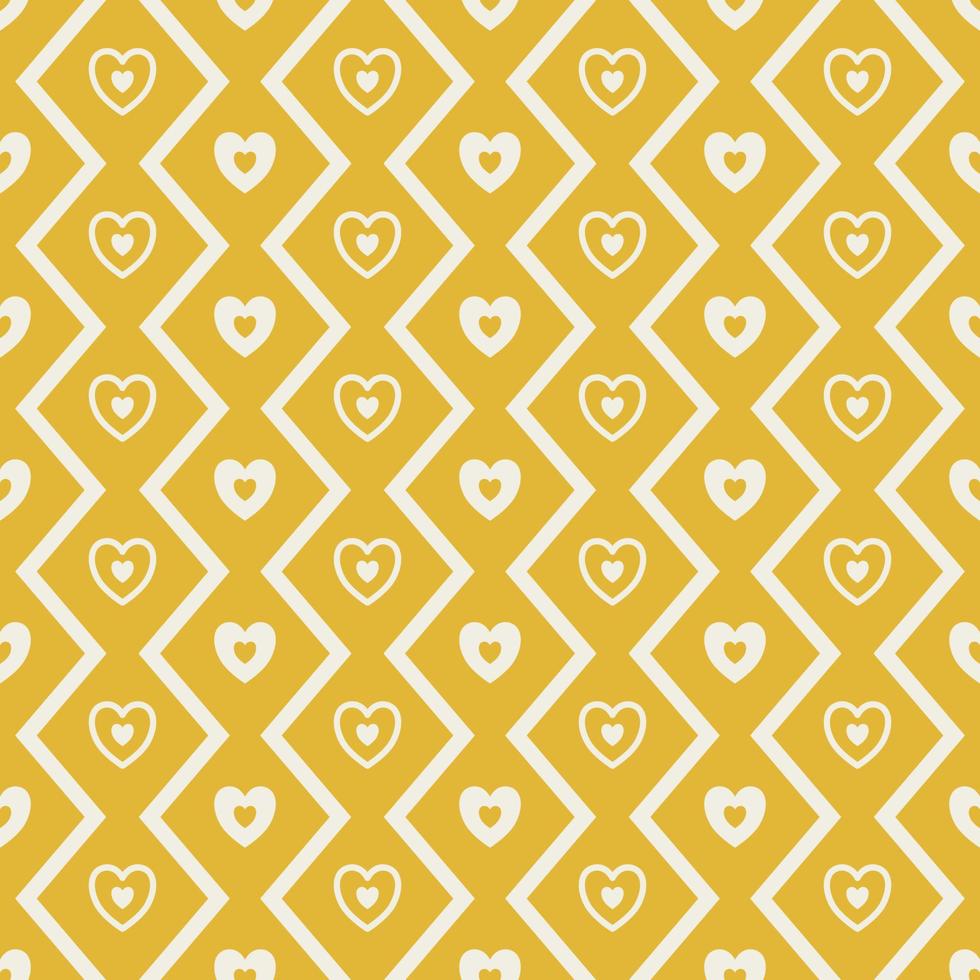Mini heart zigzag line seamless pattern background. Yellow mustard color mini heart random shape zigzag line pattern. Use for fabric, textile, interior decoration elements, upholstery, wrapping vector