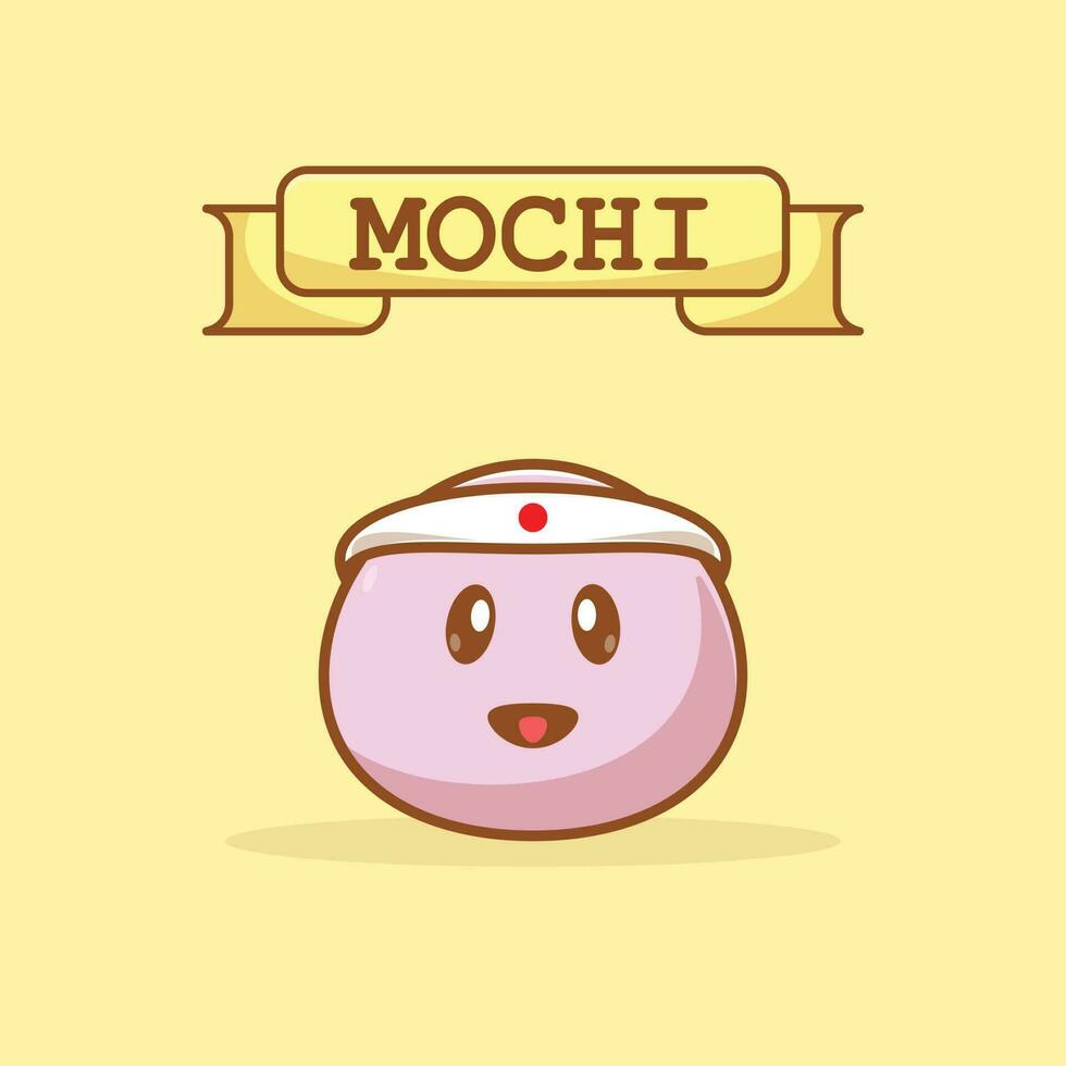 Simple cartoon illustration of cute mochi character wearing japanese headband. Food concept vector