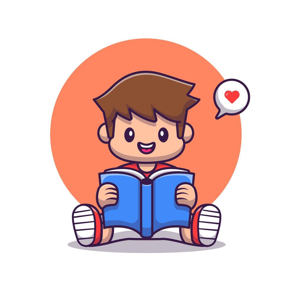 Cute Boy Reading Book Cartoon Vector Icon Illustration. Kid Education Icon Concept Isolated Premium Vector. Flat Cartoon Style