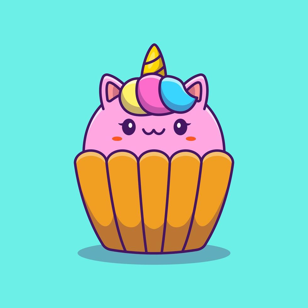 Cute Unicorn Cup Cake Cartoon Vector Icon Illustration. Animal Food Icon Concept Isolated Premium Vector. Flat Cartoon Style