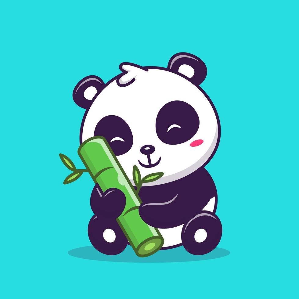 lindo panda sentado y sosteniendo la ilustración del icono del vector de dibujos animados de bambú. concepto de icono de amor animal vector premium aislado. estilo de dibujos animados plana