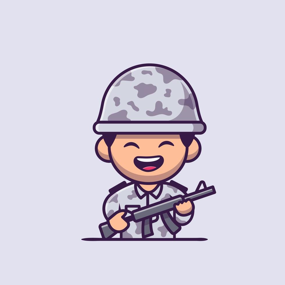 ejército soldado con ilustración de icono de vector de dibujos animados de pistola. gente profesión icono concepto aislado premium vector. estilo de dibujos animados plana