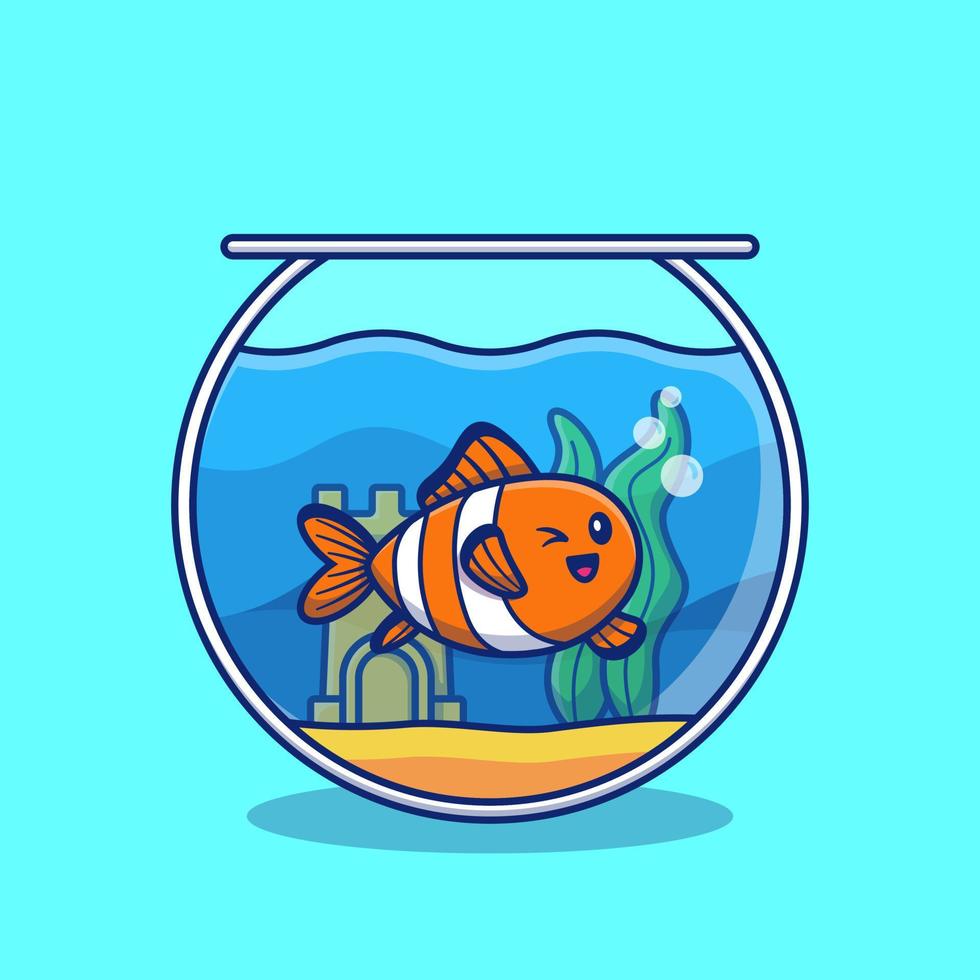 Clown Fish Swimming In The Aquarium Cartoon Vector Icon Illustration. Animal Fish Icon Concept Isolated Premium Vector. Flat Cartoon Style