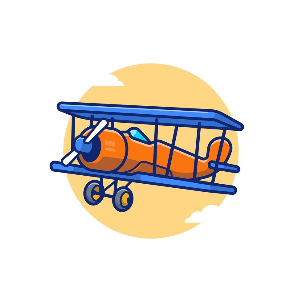 Vintage Plane Cartoon Vector Icon Illustration. Air Transportation Icon Concept Isolated Premium Vector. Flat Cartoon Style