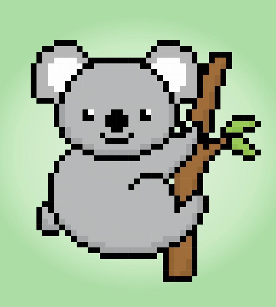 8 bit pixel koala. Animals for game assets and cross stitch patterns in vector illustrations.