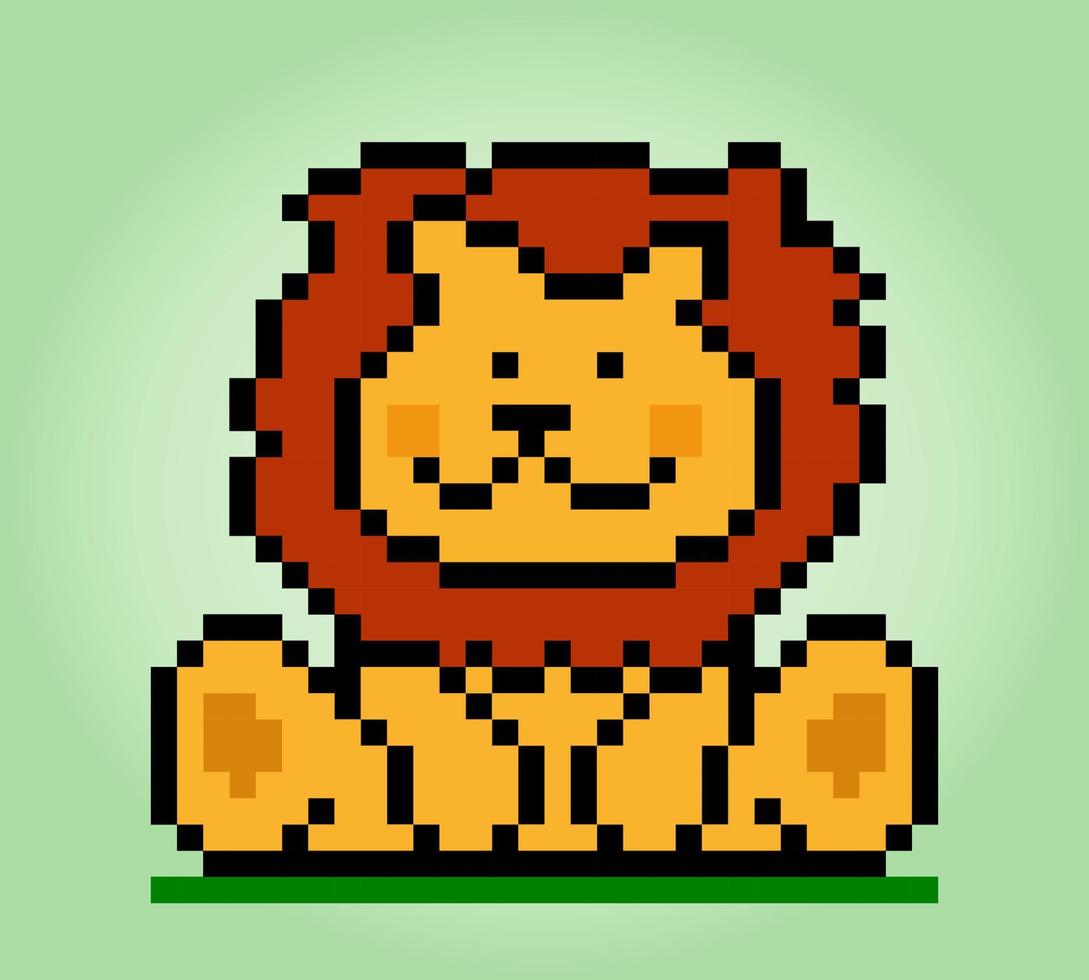 8 bit pixel lion. Animal for game assets and Cross Stitch patterns in vector illustrations.