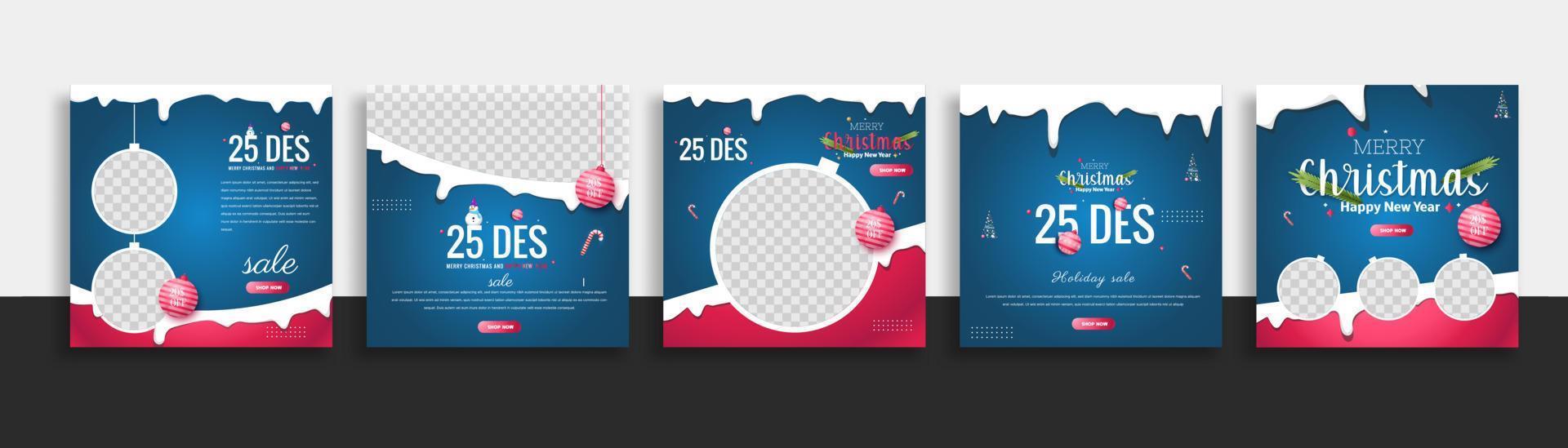 conjunto de banner web de plantilla de publicación de redes sociales de navidad para promociones de su producto. vector