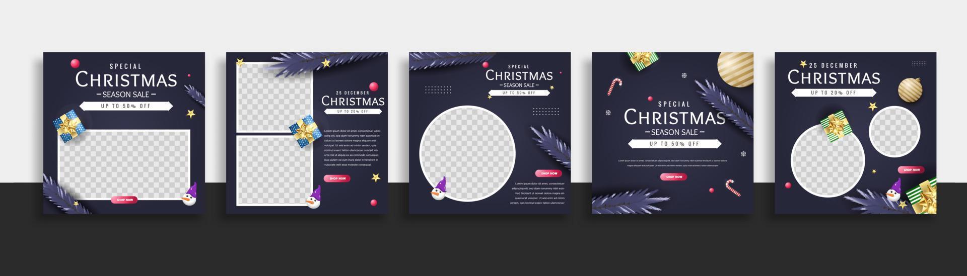 conjunto de banner web de plantilla de publicación de redes sociales de navidad para promociones de su producto. vector