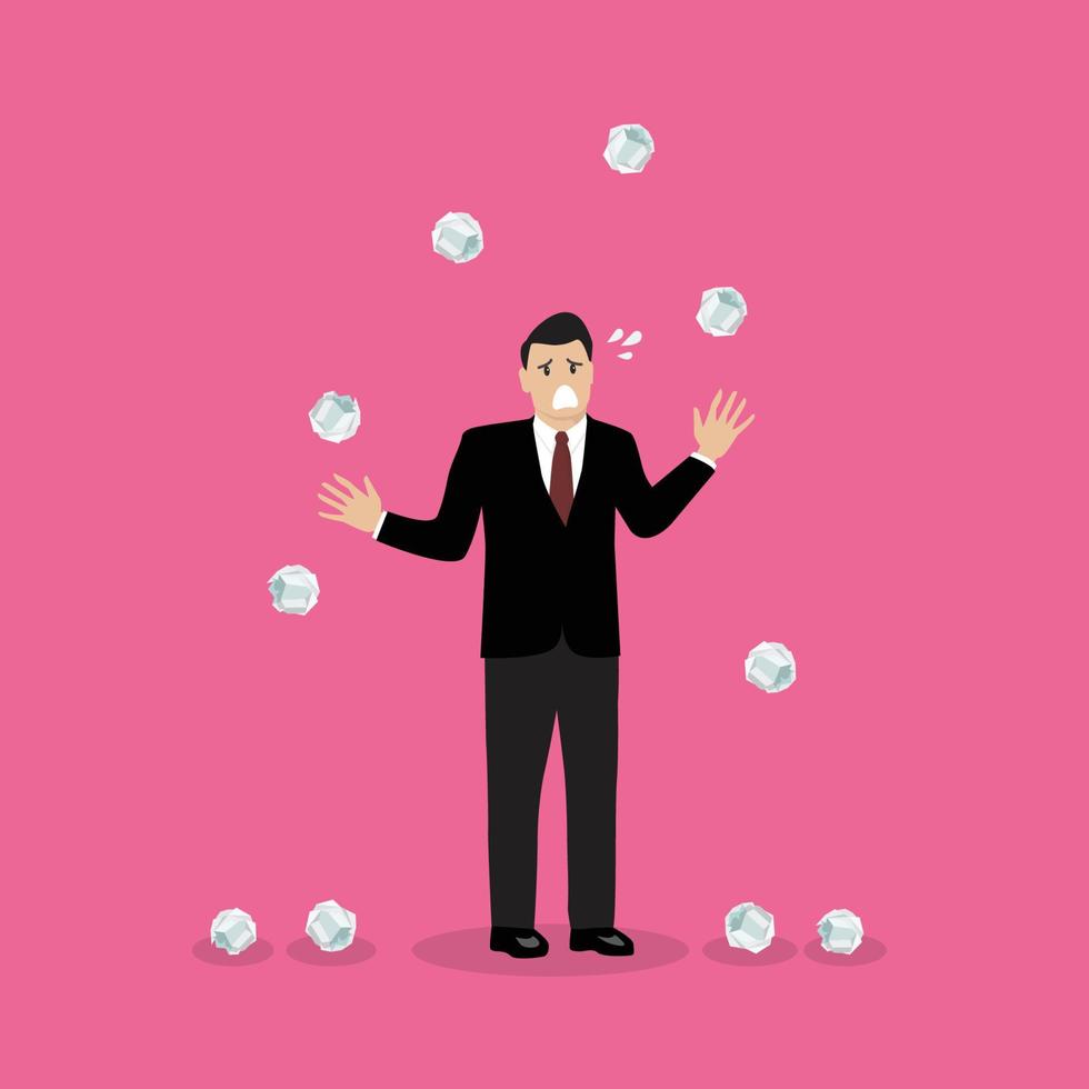 Failure businessman juggling the clumped paper vector