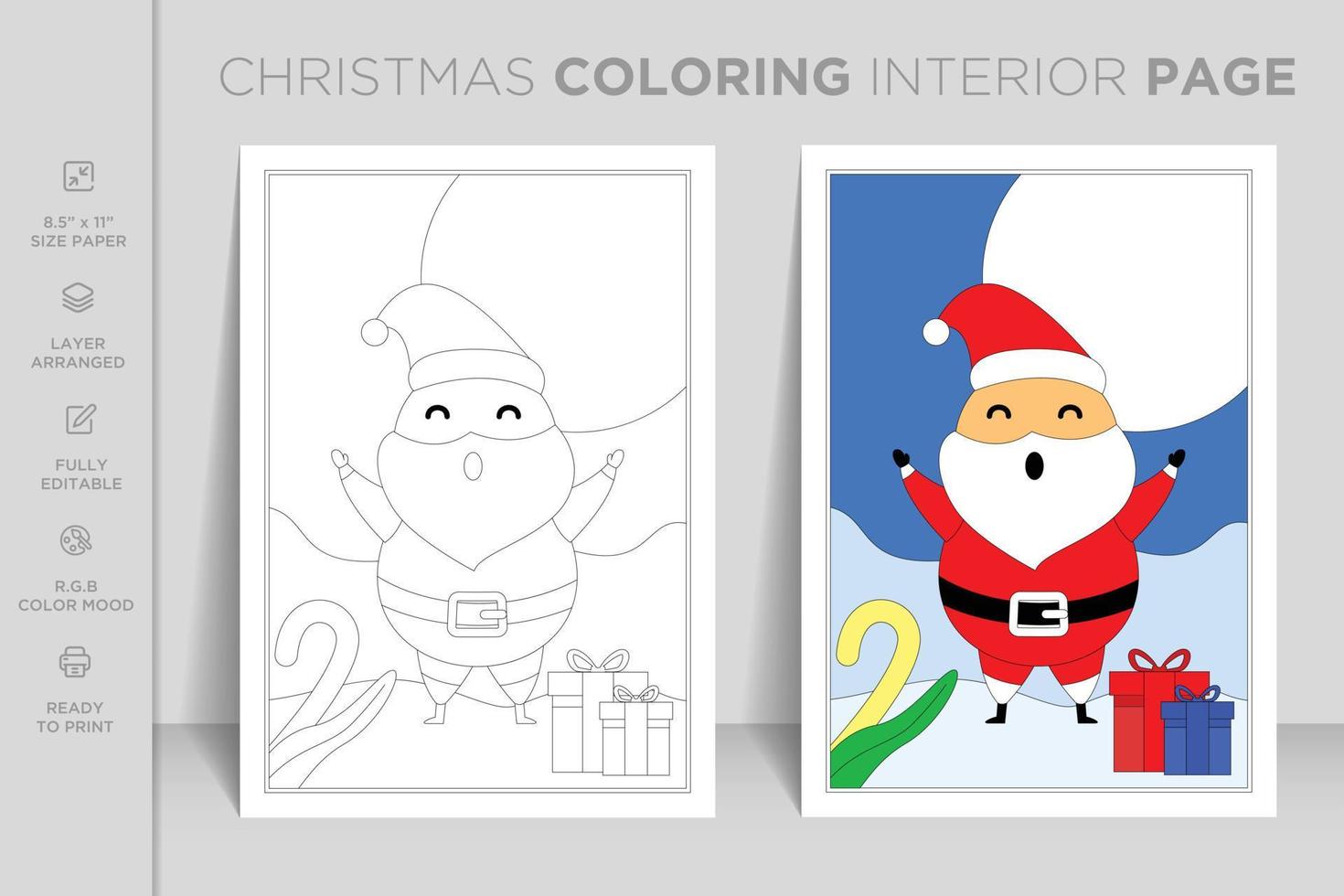 Ready to print complete Christmas coloring book interior page vector