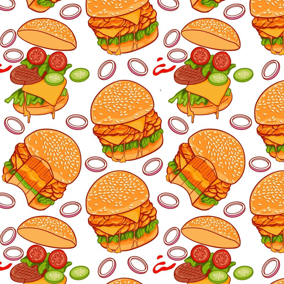 Bitten hamburger of seamless pattern vector