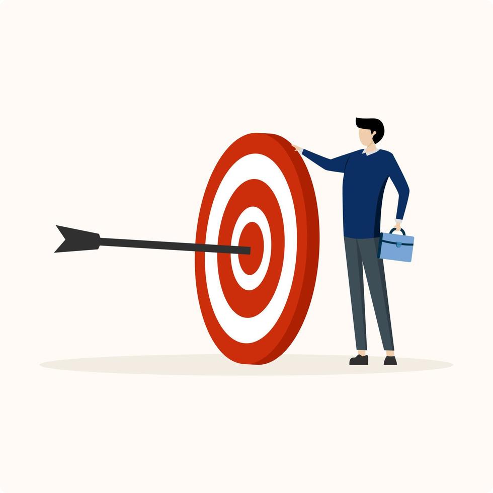 Businessman focus on big archer target. Stay focused and concentrate on business goals, goals or targets, focus on goals concept. vector