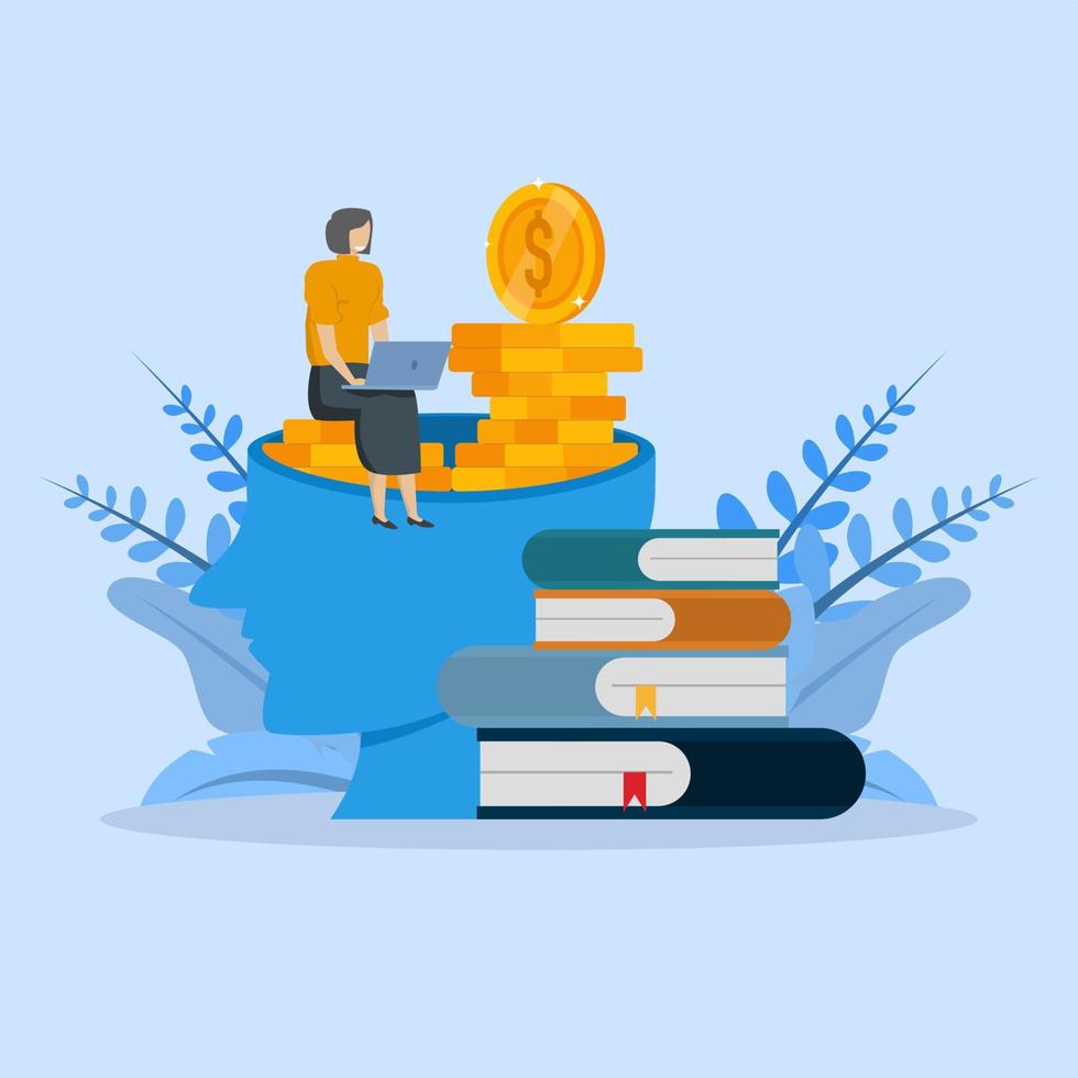 carácter estudiantil invirtiendo dinero en educación y conocimiento. concepto de educación financiera. gestión financiera personal y concepto de educación financiera. ilustración vectorial vector