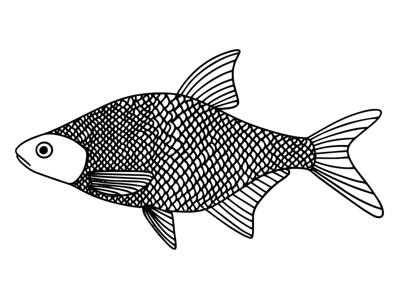 elemento de línea dibujado a mano. estilo de garabato de pescado, gran diseño para cualquier propósito. vector