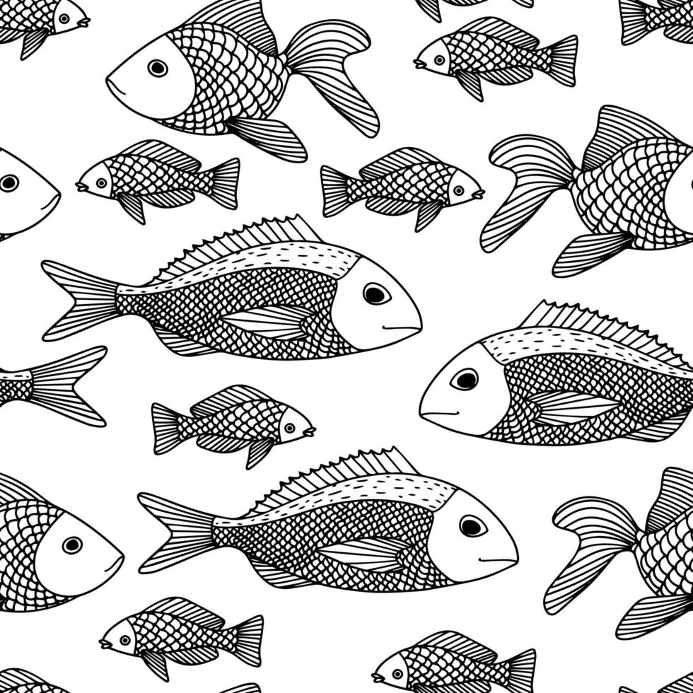 Vintage fish doodle seamless pattern, great design for any purposes. vector