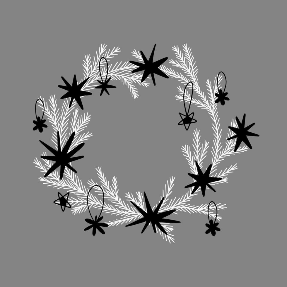 Christmas wreath in doodle style on a gray background for postcard design in a minimalistic style. vector