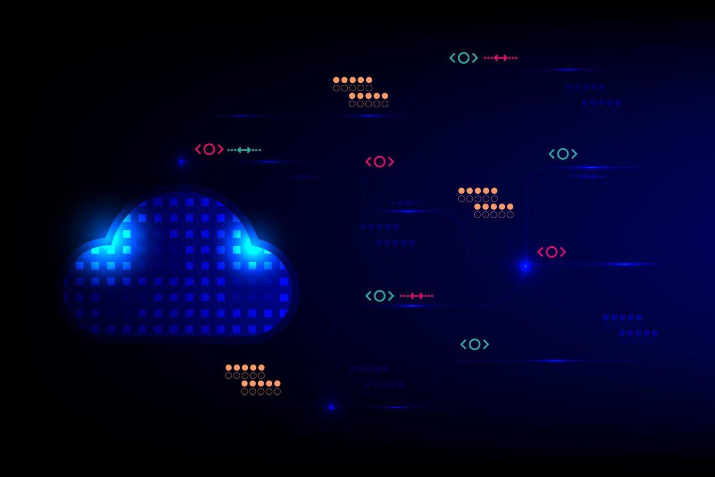 Cloud data storage concept. Cloud computing with transfer line in technology background. Communication of business and financial. vector