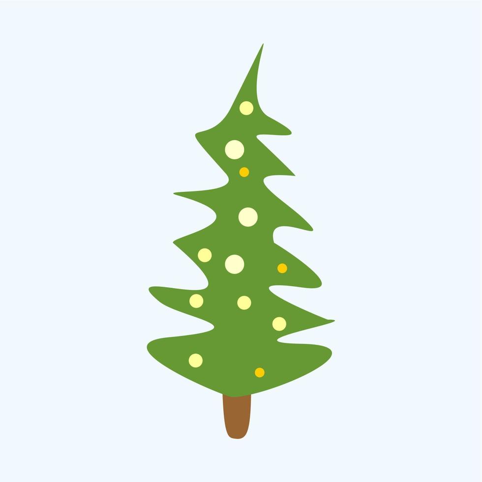 Christmas trees in a cartoon, cute, flat style. If decorated with balloons, garlands, hearts and stars. vector