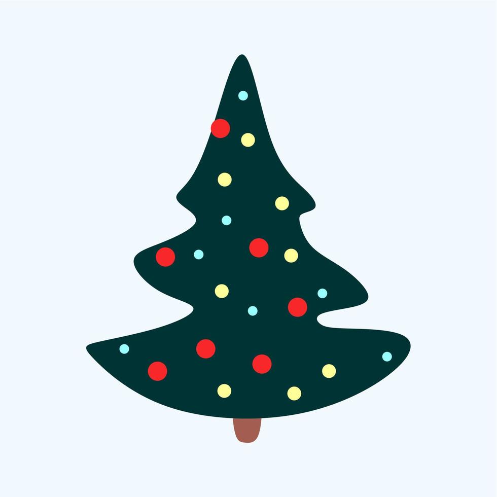 Christmas trees in a cartoon, cute, flat style. If decorated with balloons, garlands, hearts and stars. vector