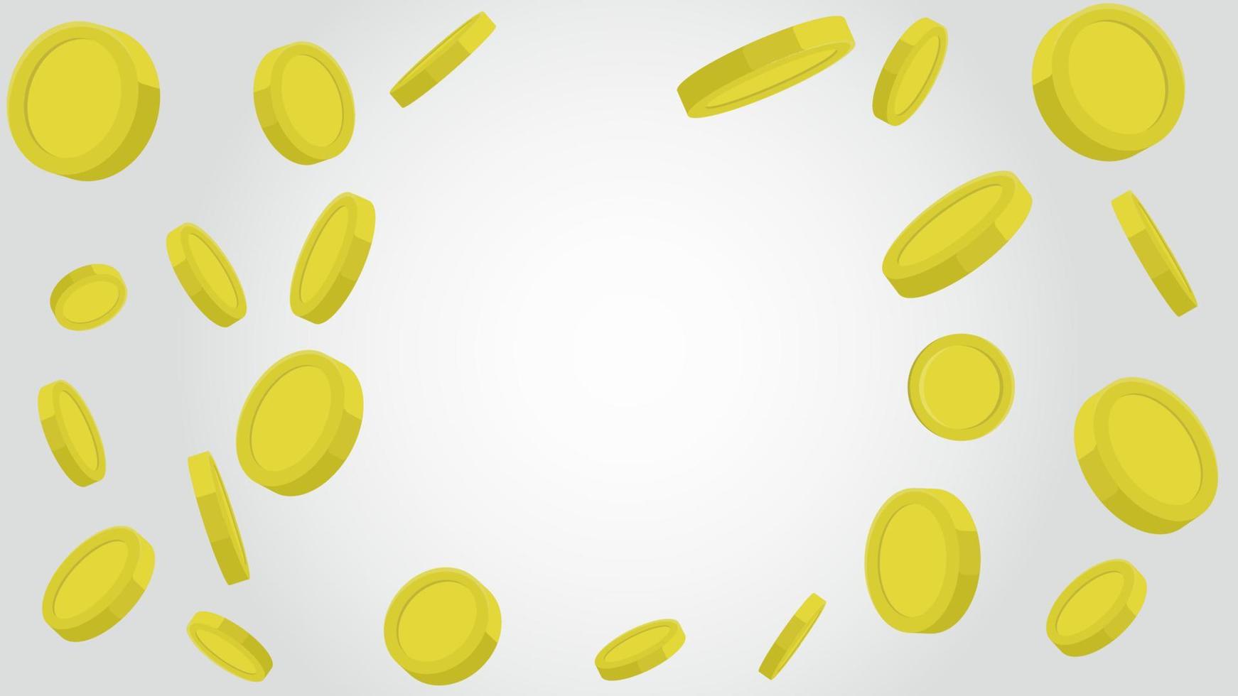 Flying golden coins on white background with space on center. Vector illustration EPS10
