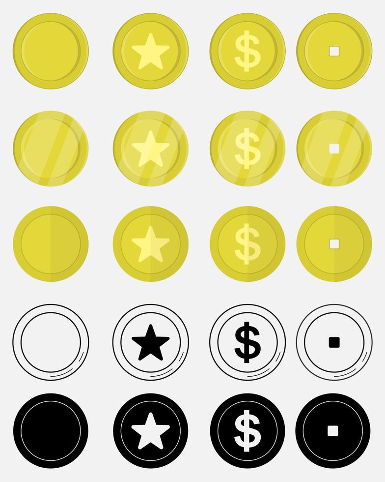 set different style coins line black in white and gold icon vector illustration EPS10