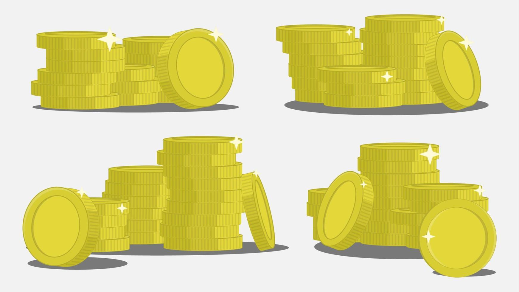 shinning set golden coins icon on grey background vector illustration EPS10