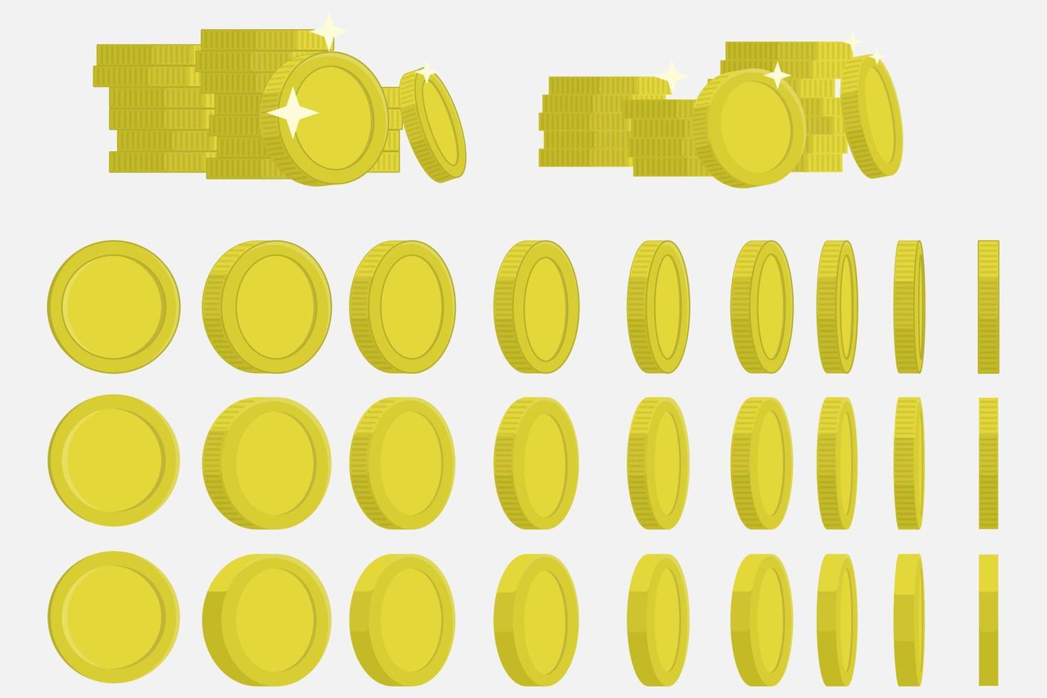 set gold coins spinning on different perspective for animation. flat icon. Vector illustration EPS10