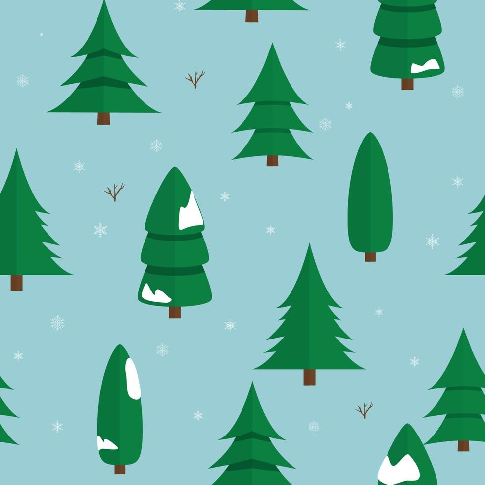 bosque de pinos de patrones sin fisuras, árbol de navidad con copo de nieve vector eps10