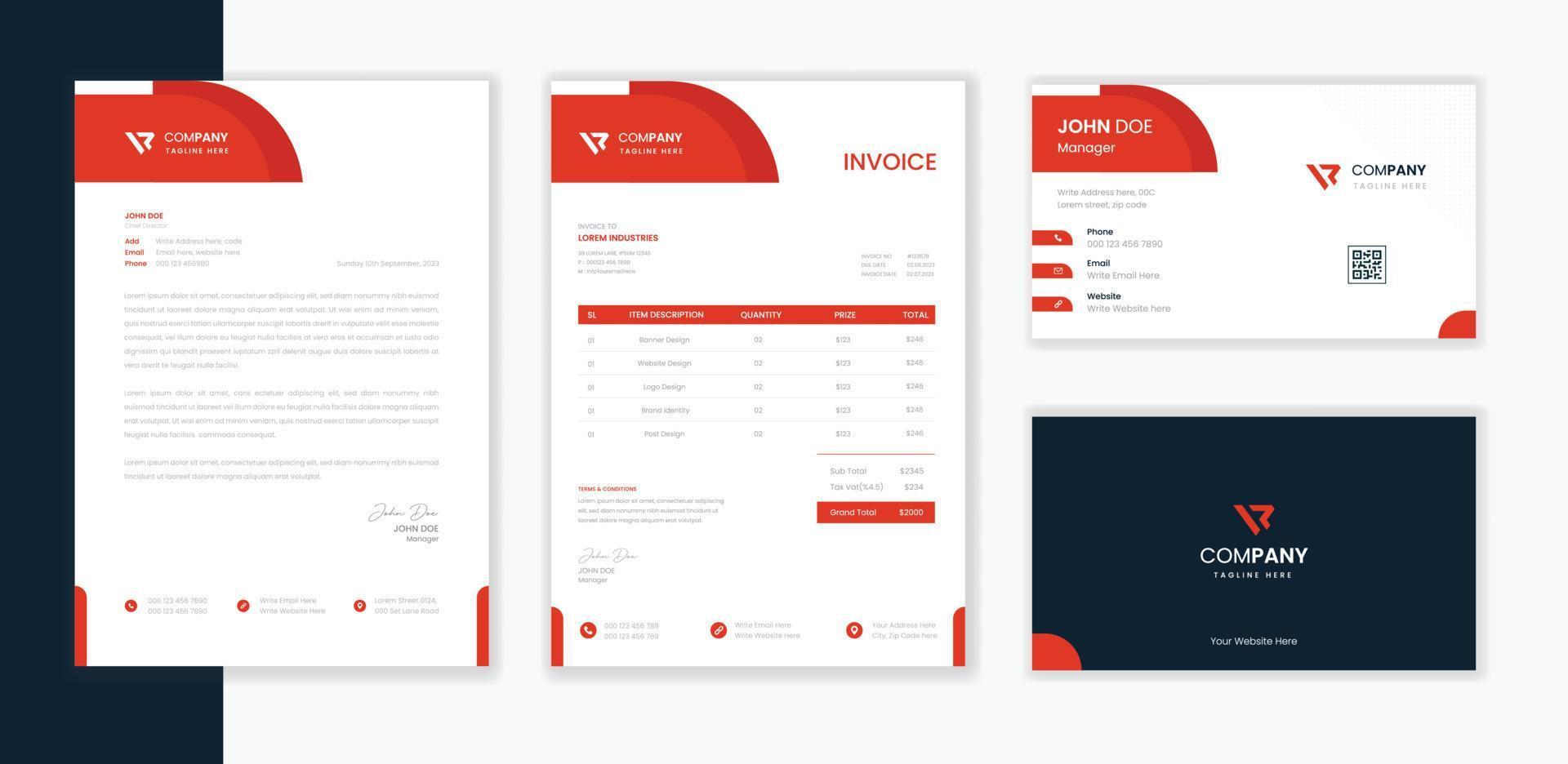 Corporate Stationery design bundle, business letterhead, invoice and business card design bundle collection vector