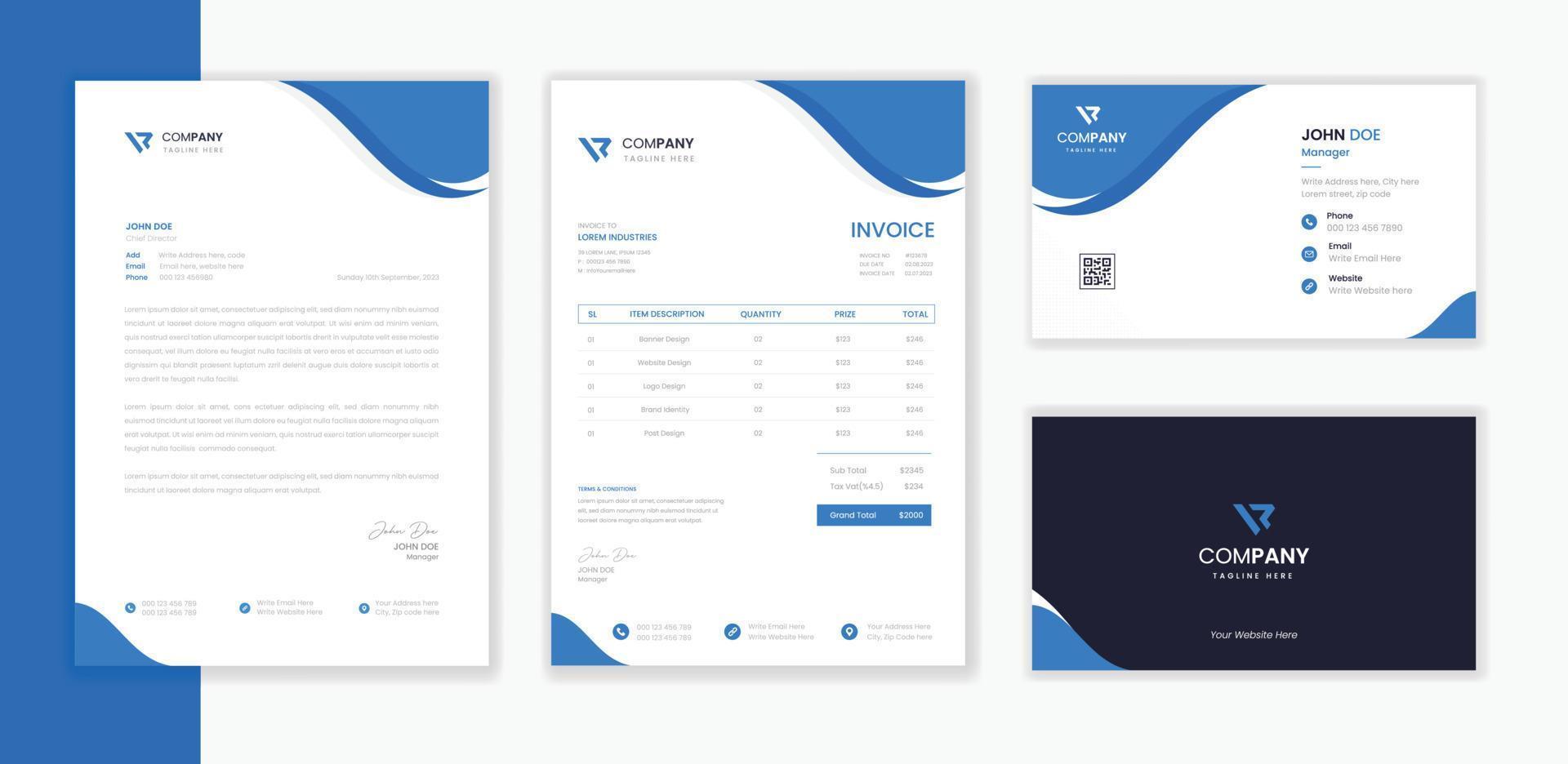 Corporate Stationery design bundle, business letterhead, invoice and business card design bundle collection vector