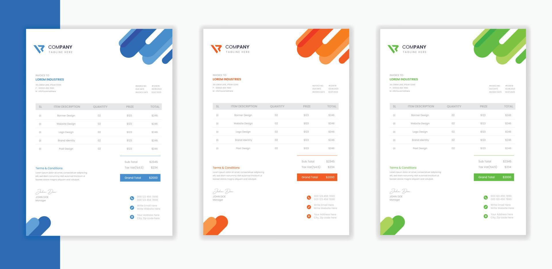 Corporate Invoice stationery design set, Business Invoice template print, colorful medical and school invoice bundle collection vector