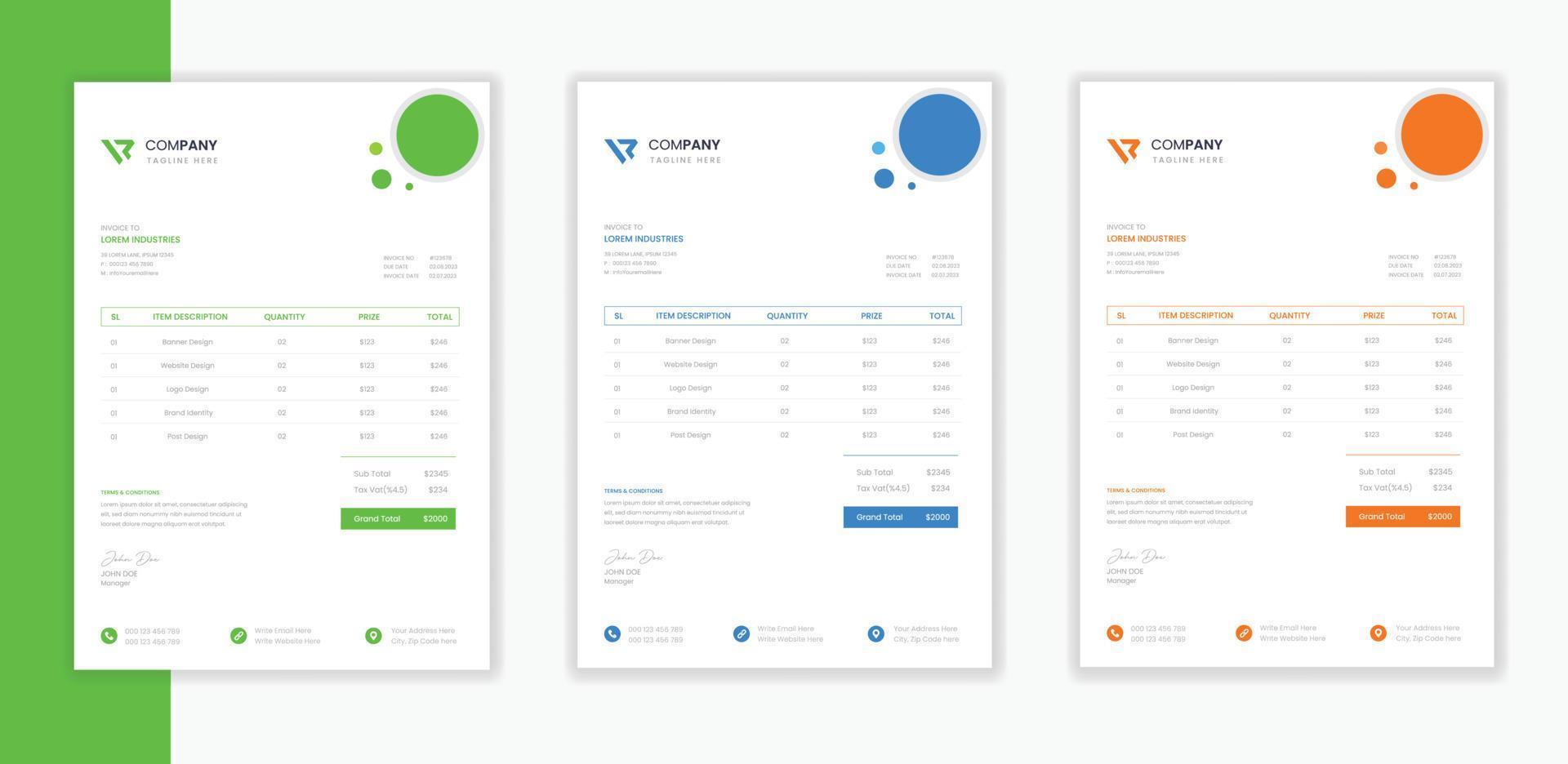 conjunto de diseño de papelería de factura corporativa, impresión de plantilla de factura comercial, colección colorida de paquetes de facturas médicas y escolares vector