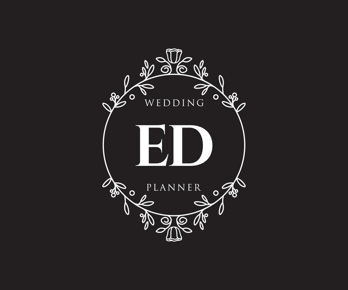 colección de logotipos de monogramas de boda con letras iniciales ed, plantillas florales y minimalistas modernas dibujadas a mano para tarjetas de invitación, guardar la fecha, identidad elegante para restaurante, boutique, café en vector