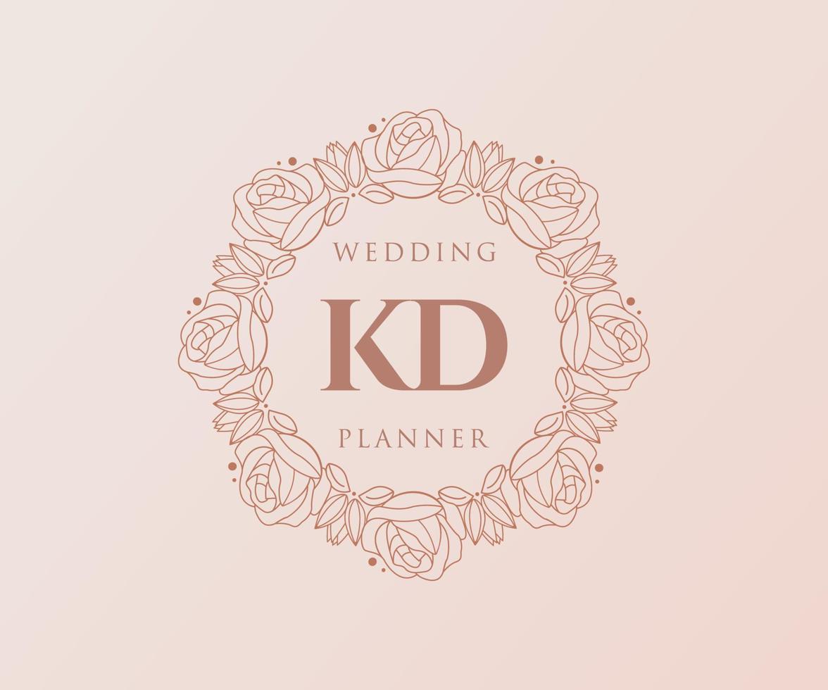 KD Initials letter Wedding monogram logos collection, hand drawn modern minimalistic and floral templates for Invitation cards, Save the Date, elegant identity for restaurant, boutique, cafe in vector