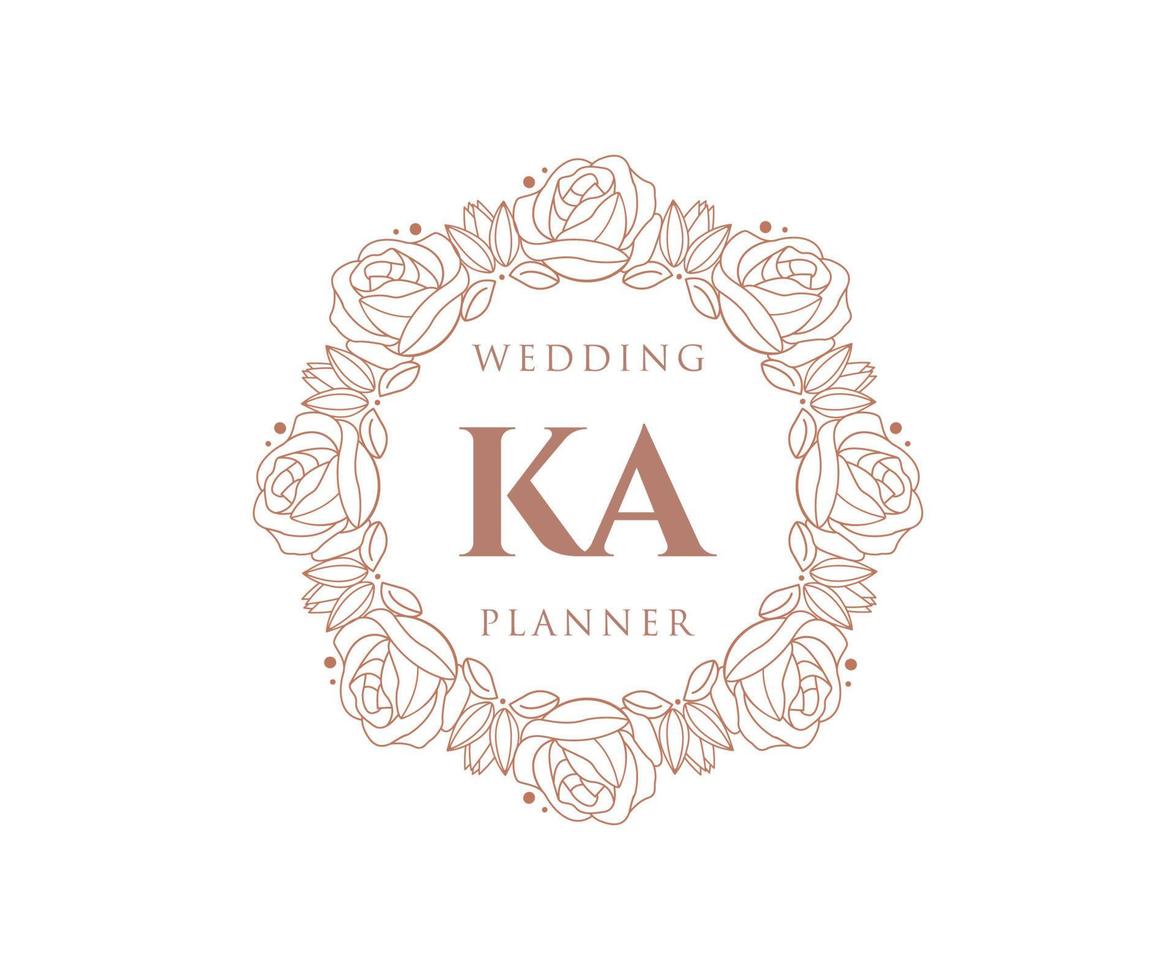 KA Initials letter Wedding monogram logos collection, hand drawn modern minimalistic and floral templates for Invitation cards, Save the Date, elegant identity for restaurant, boutique, cafe in vector