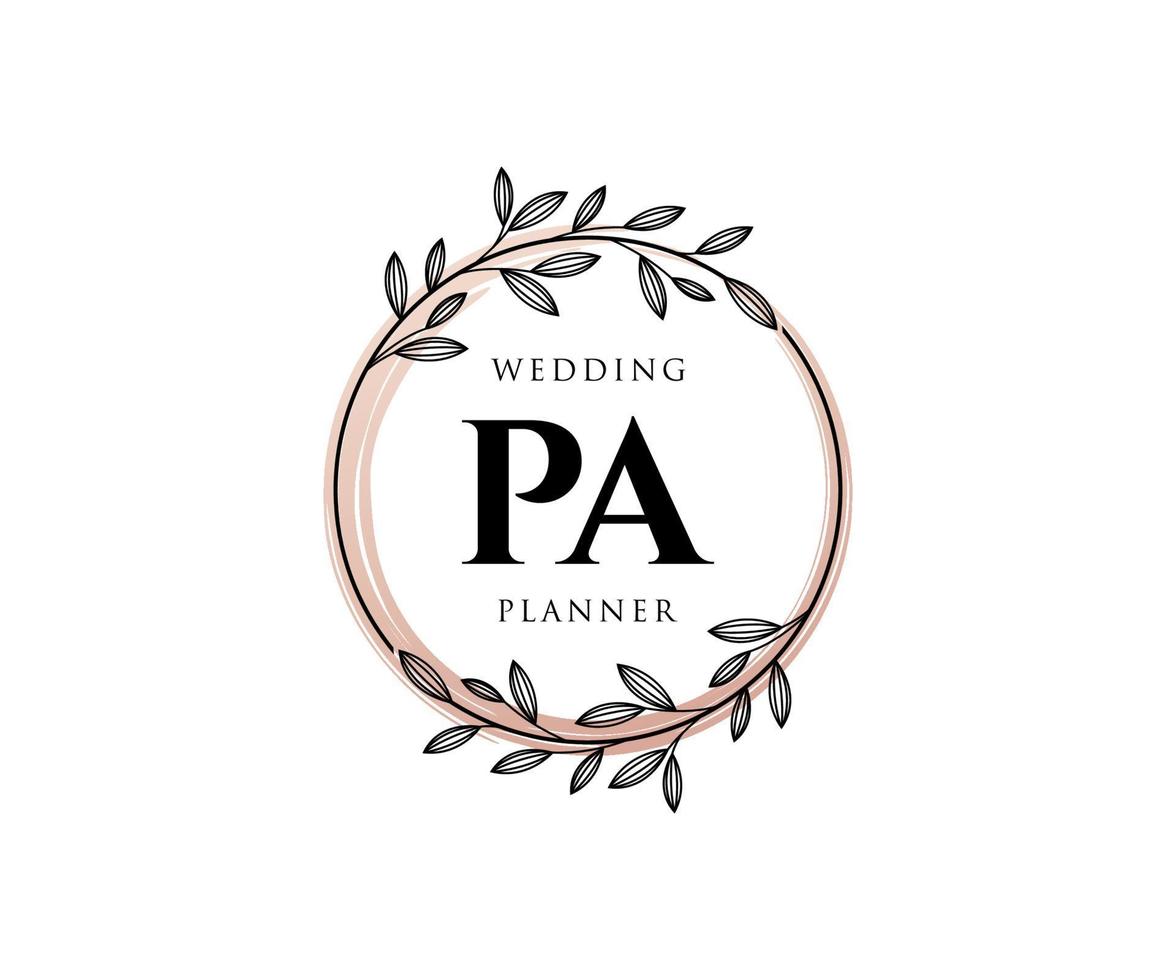 colección de logotipos de monograma de boda con letras iniciales pa, plantillas florales y minimalistas modernas dibujadas a mano para tarjetas de invitación, guardar la fecha, identidad elegante para restaurante, boutique, café en vector