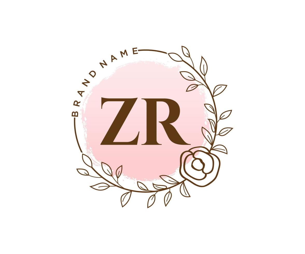 logotipo femenino inicial zr. utilizable para logotipos de naturaleza, salón, spa, cosmética y belleza. elemento de plantilla de diseño de logotipo de vector plano.