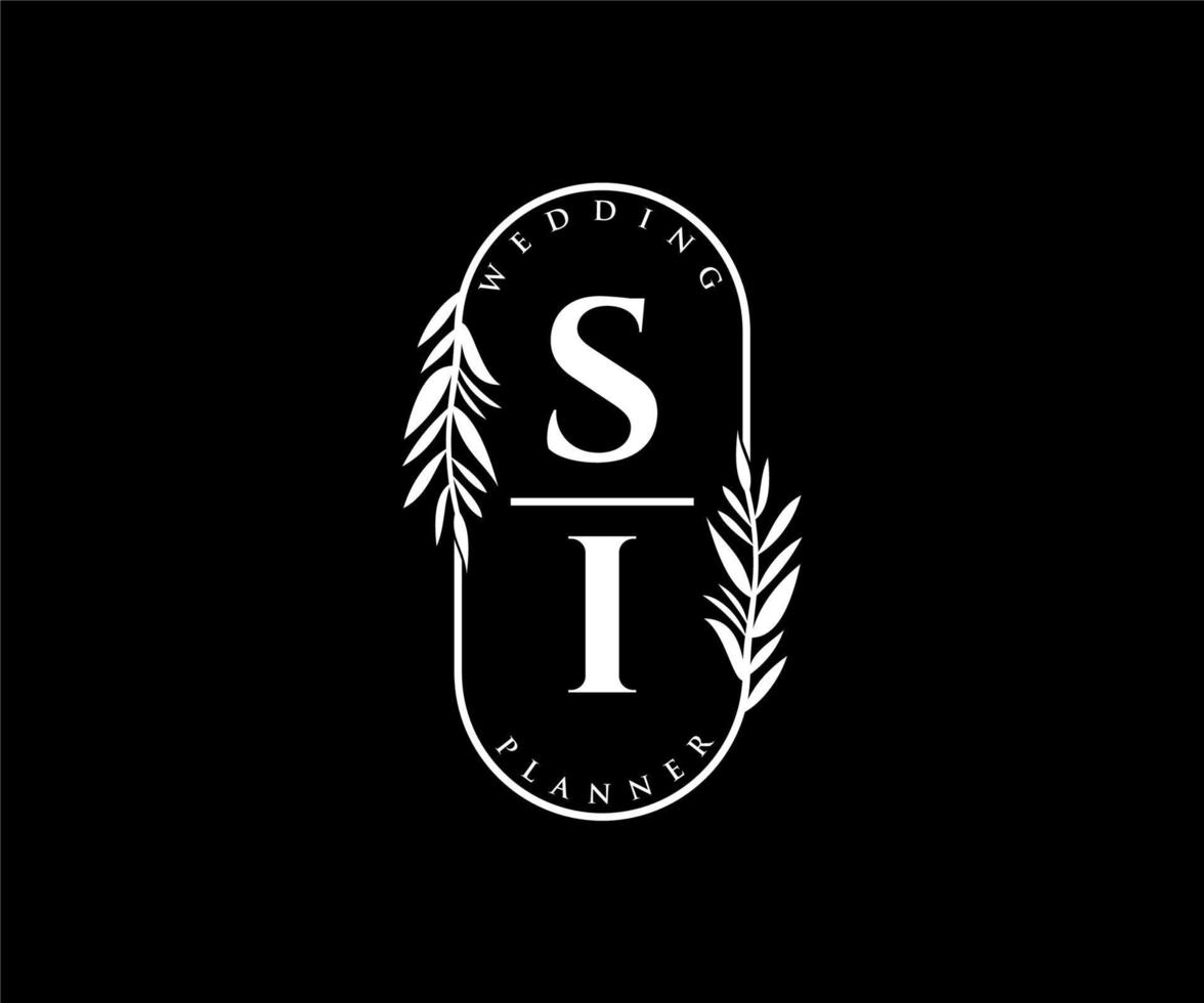 SI Initials letter Wedding monogram logos collection, hand drawn modern minimalistic and floral templates for Invitation cards, Save the Date, elegant identity for restaurant, boutique, cafe in vector