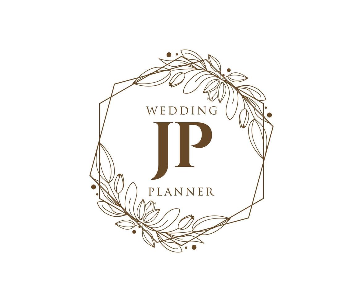 colección de logotipos de monograma de boda con letras iniciales jp, plantillas florales y minimalistas modernas dibujadas a mano para tarjetas de invitación, guardar la fecha, identidad elegante para restaurante, boutique, café en vector