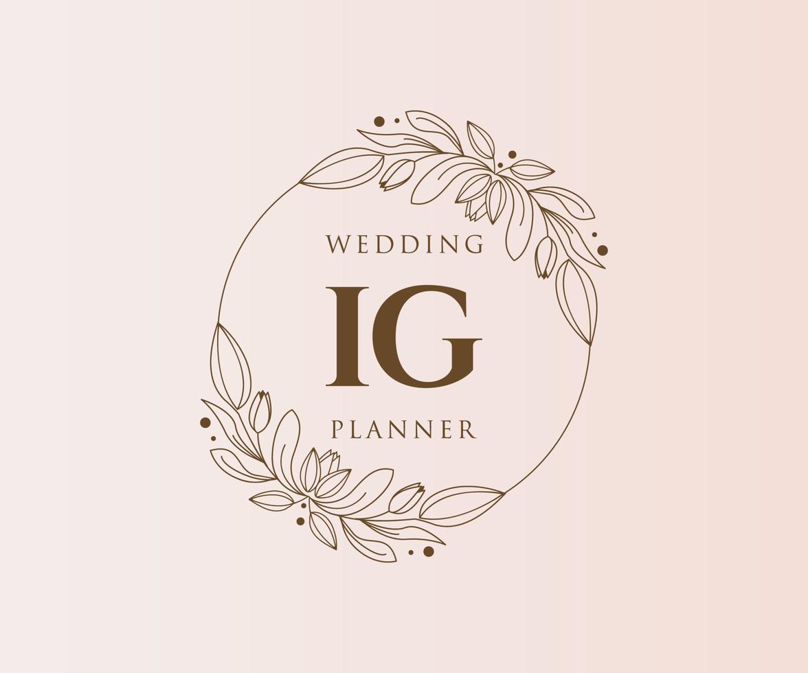 IG Initials letter Wedding monogram logos collection, hand drawn modern minimalistic and floral templates for Invitation cards, Save the Date, elegant identity for restaurant, boutique, cafe in vector